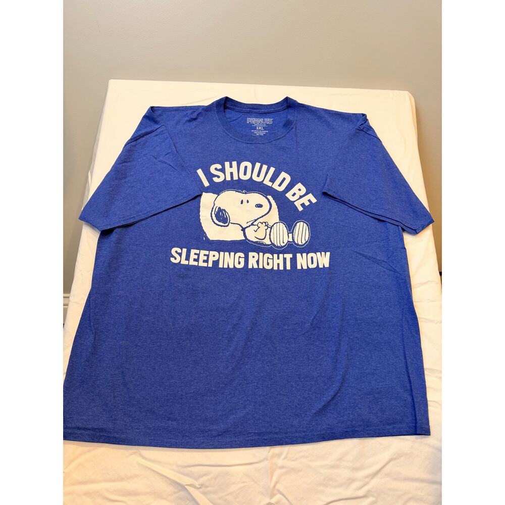 Peanuts Snoopy "I Should Be Sleeping Right Now" Graphic T-Shirt Blue 3XL